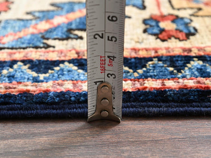 Blue 3'11" x 9'9" Tribal & Geometric Hand knotted Wool Rug - Sku: O01065