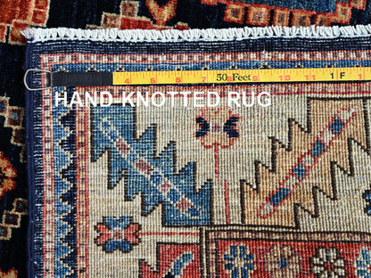 Blue 3'11" x 9'9" Tribal & Geometric Hand knotted Wool Rug - Sku: O01065