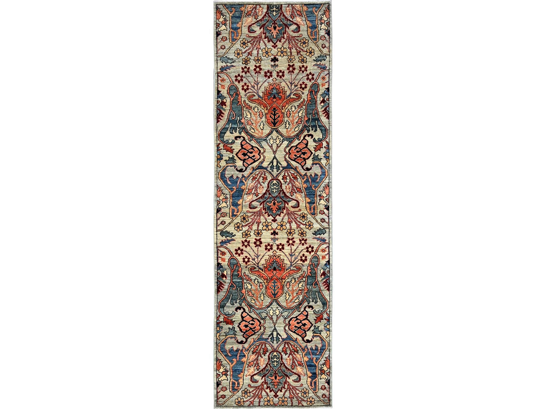 Grey 2'9" x 9'10" Tribal & Geometric Hand knotted Wool Rug - Sku: O01068