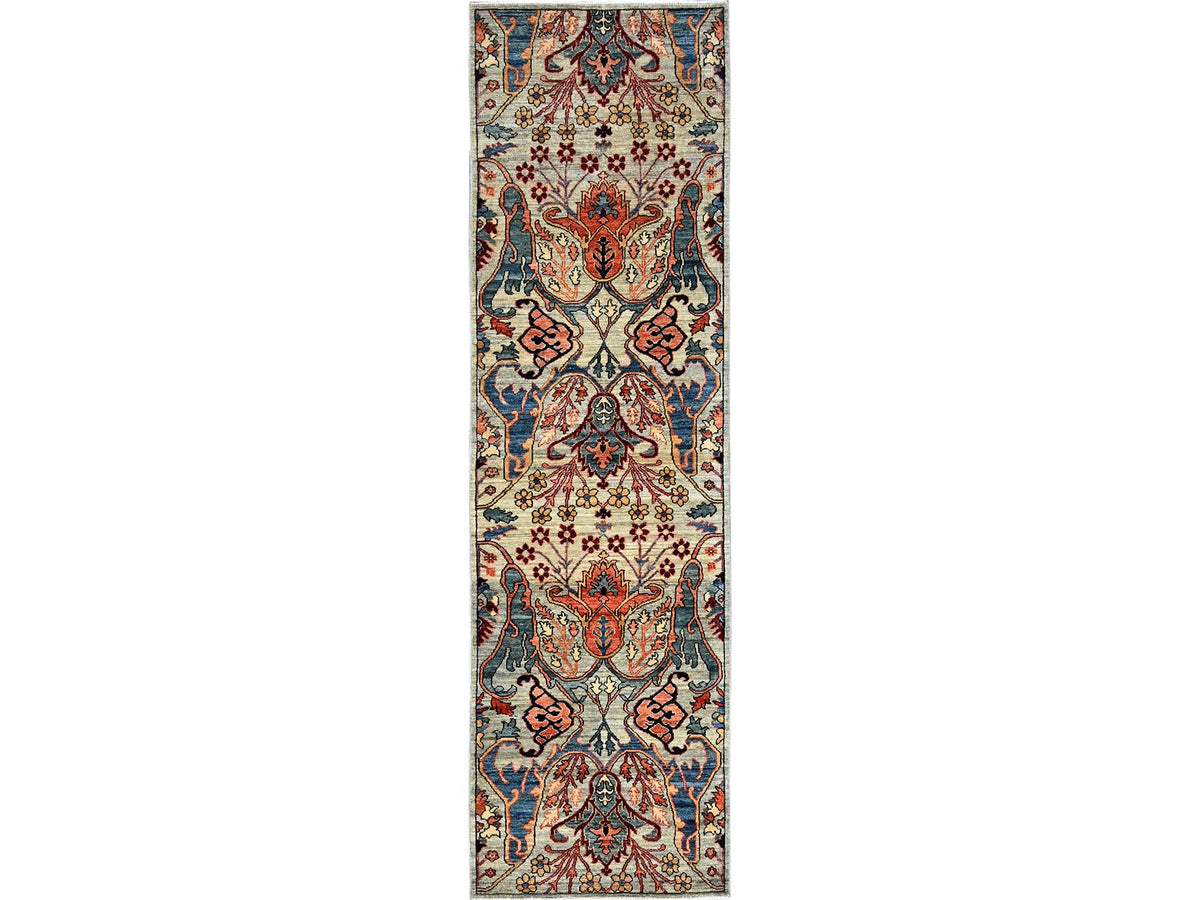 Tribal & Geometric hand-knotted wool runner in Gray, 2'9" x 9'10" — SKU O01068