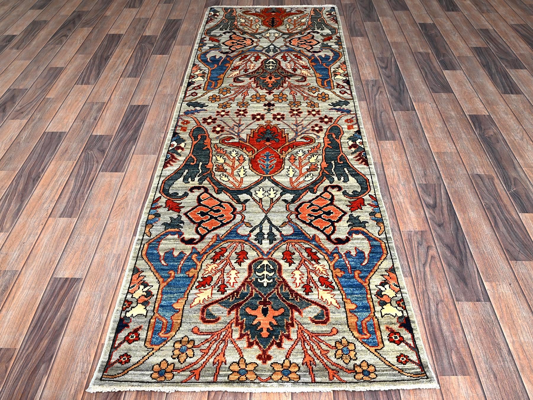 Tribal & Geometric hand-knotted wool runner in Gray, 2'6" x 8'1" — SKU O01069 (view 2)