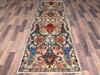 Tribal & Geometric hand-knotted wool runner in Gray, 2'6" x 8'1" — SKU O01069 (view 2)