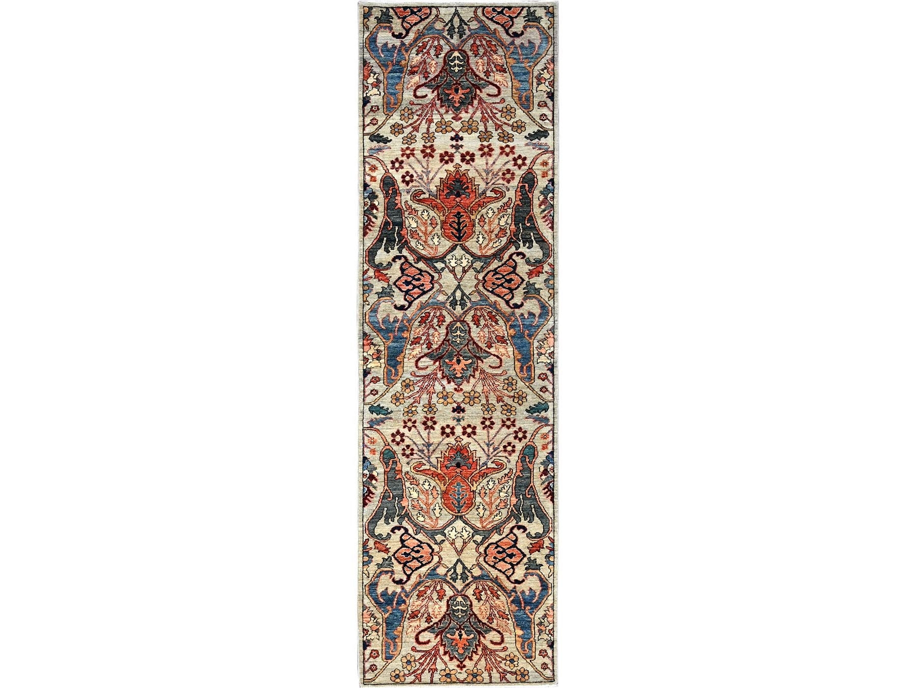 Tribal & Geometric hand-knotted wool runner in Gray, 2'8" x 9'7" — SKU O01070