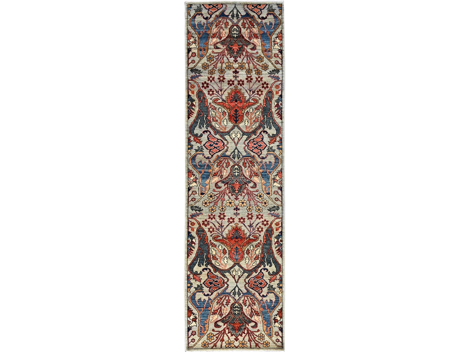Tribal & Geometric hand-knotted wool runner in Gray, 2'9" x 9'10" — SKU O01071