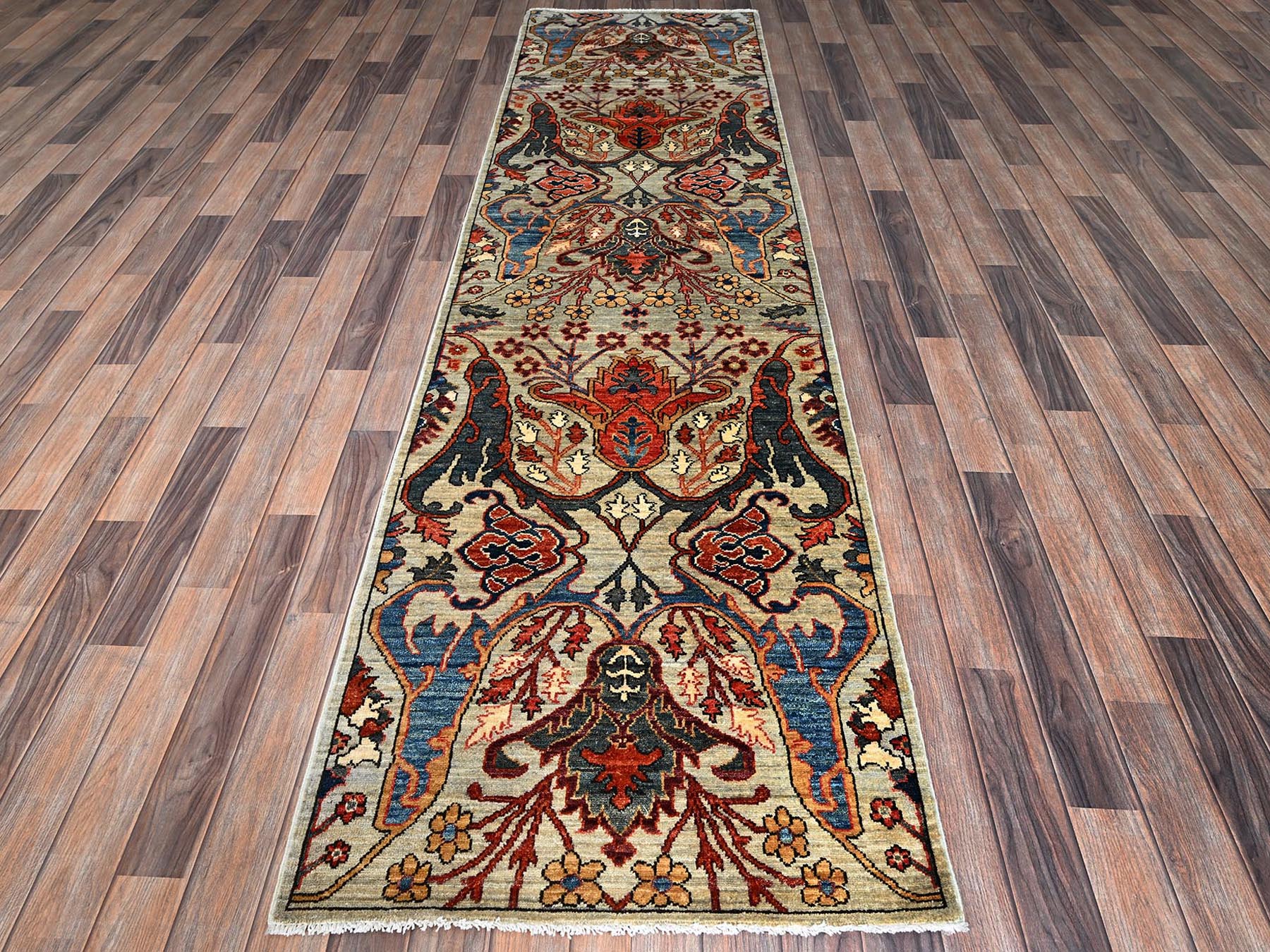 Grey 2'9" x 9'10" Tribal & Geometric Hand knotted Wool Rug - Sku: O01071