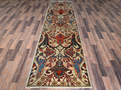 Tribal & Geometric hand-knotted wool runner in Gray, 2'9" x 9'10" — SKU O01071 (view 2)