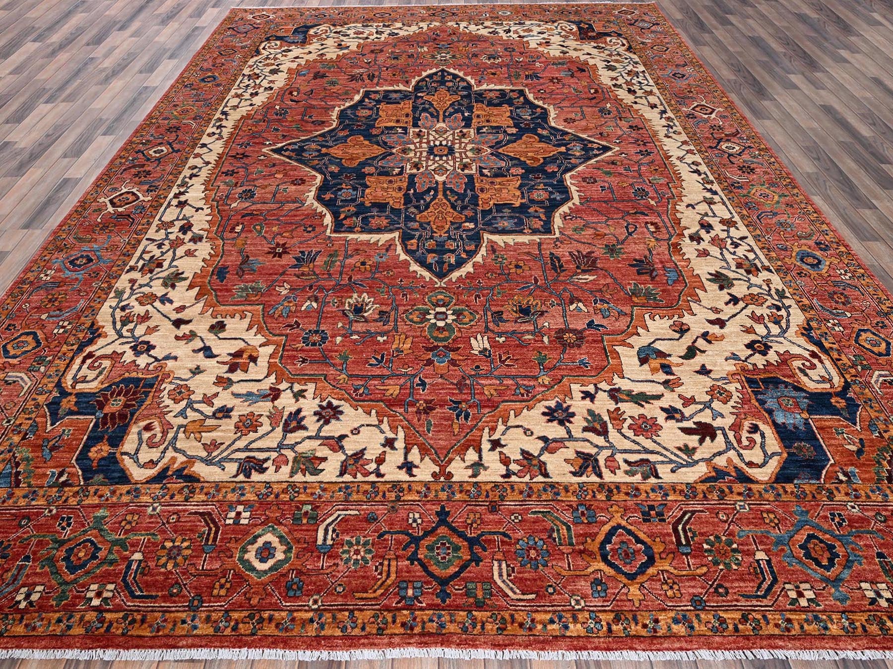Heriz Tribal & Geometric hand-knotted wool rug in Red, 10'2" x 13'8" — SKU O01094 (view 2)