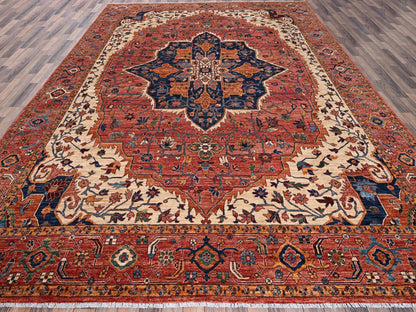 Heriz Tribal & Geometric hand-knotted wool rug in Red, 10'2" x 13'8" — SKU O01094 (view 2)
