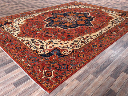 Heriz Tribal & Geometric hand-knotted wool rug in Red, 10'2" x 13'8" — SKU O01094 (view 3)