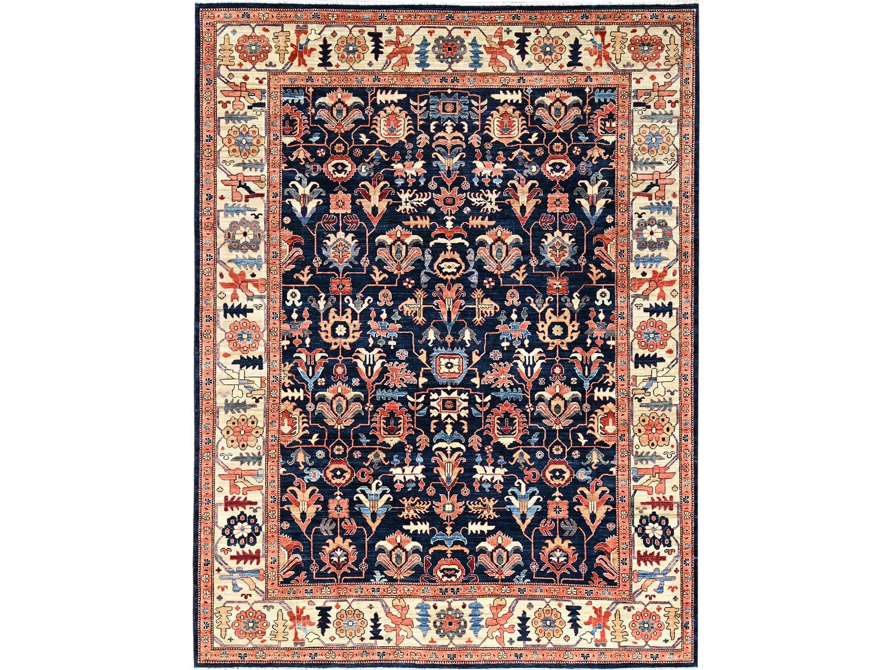 Blue 9'2" x 11'10" Tribal & Geometric Hand knotted Wool Rug - Sku: O01099