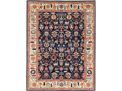 Blue 9'2" x 11'10" Tribal & Geometric Hand knotted Wool Rug - Sku: O01099