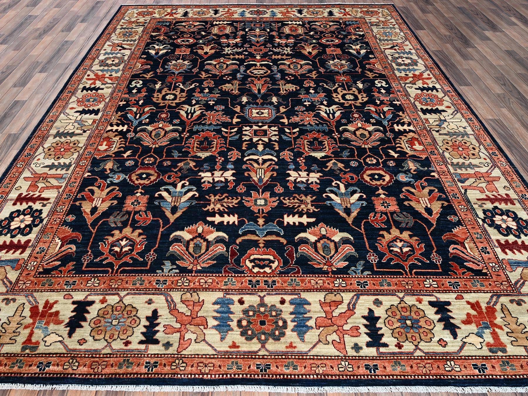 Blue 9'2" x 11'10" Tribal & Geometric Hand knotted Wool Rug - Sku: O01099