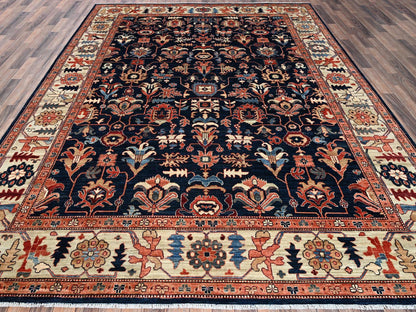 Blue 9'2" x 11'10" Tribal & Geometric Hand knotted Wool Rug - Sku: O01099