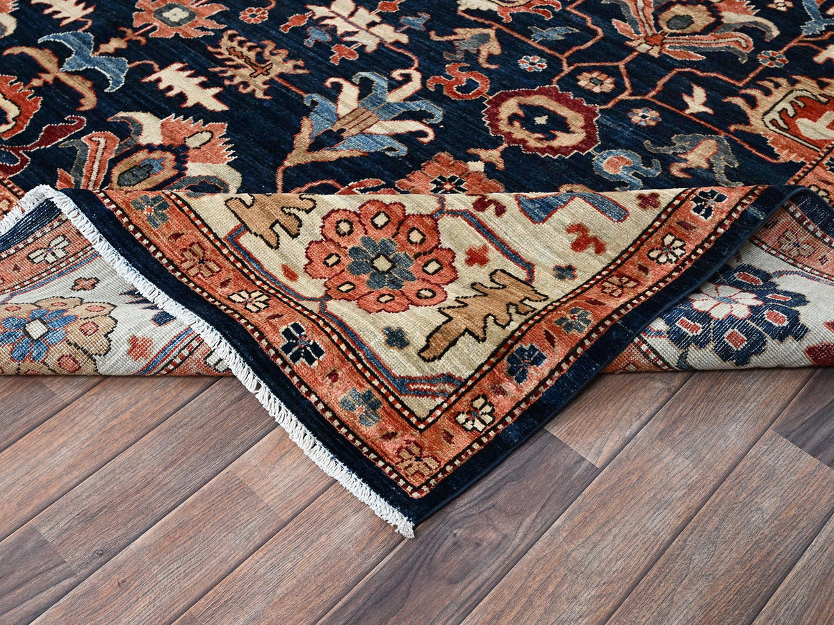 Tribal & Geometric hand-knotted wool rug in Blue & Ivory, 9'2" x 11'10" — SKU O01099 (view 6)
