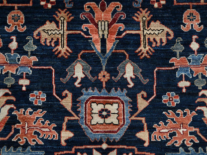Blue 9'2" x 11'10" Tribal & Geometric Hand knotted Wool Rug - Sku: O01099