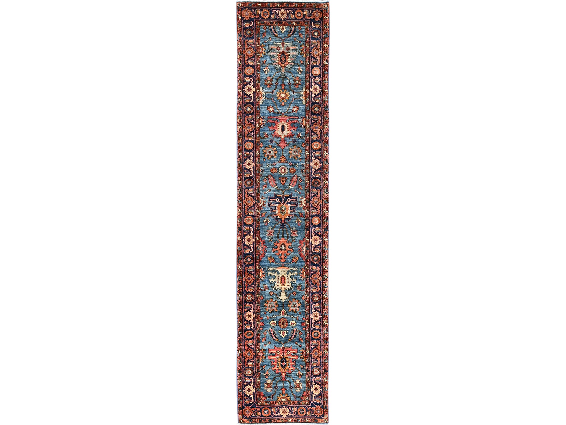 Blue 2'9" x 12'10" Tribal & Geometric Hand knotted Wool Rug - Sku: O01106