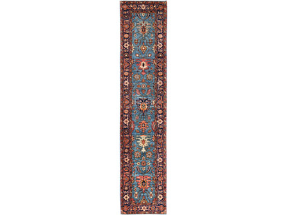 Blue 2'9" x 12'10" Tribal & Geometric Hand knotted Wool Rug - Sku: O01106
