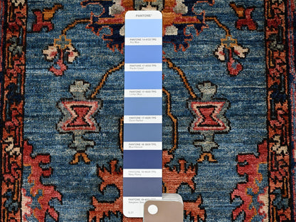 Blue 2'9" x 12'10" Tribal & Geometric Hand knotted Wool Rug - Sku: O01106