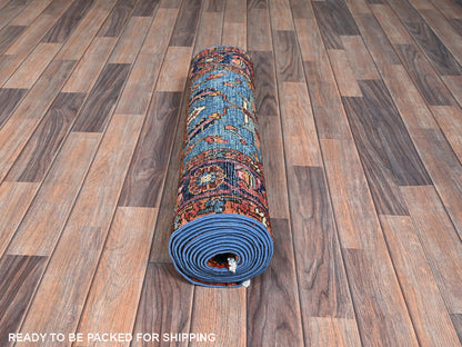 Blue 2'9" x 12'10" Tribal & Geometric Hand knotted Wool Rug - Sku: O01106