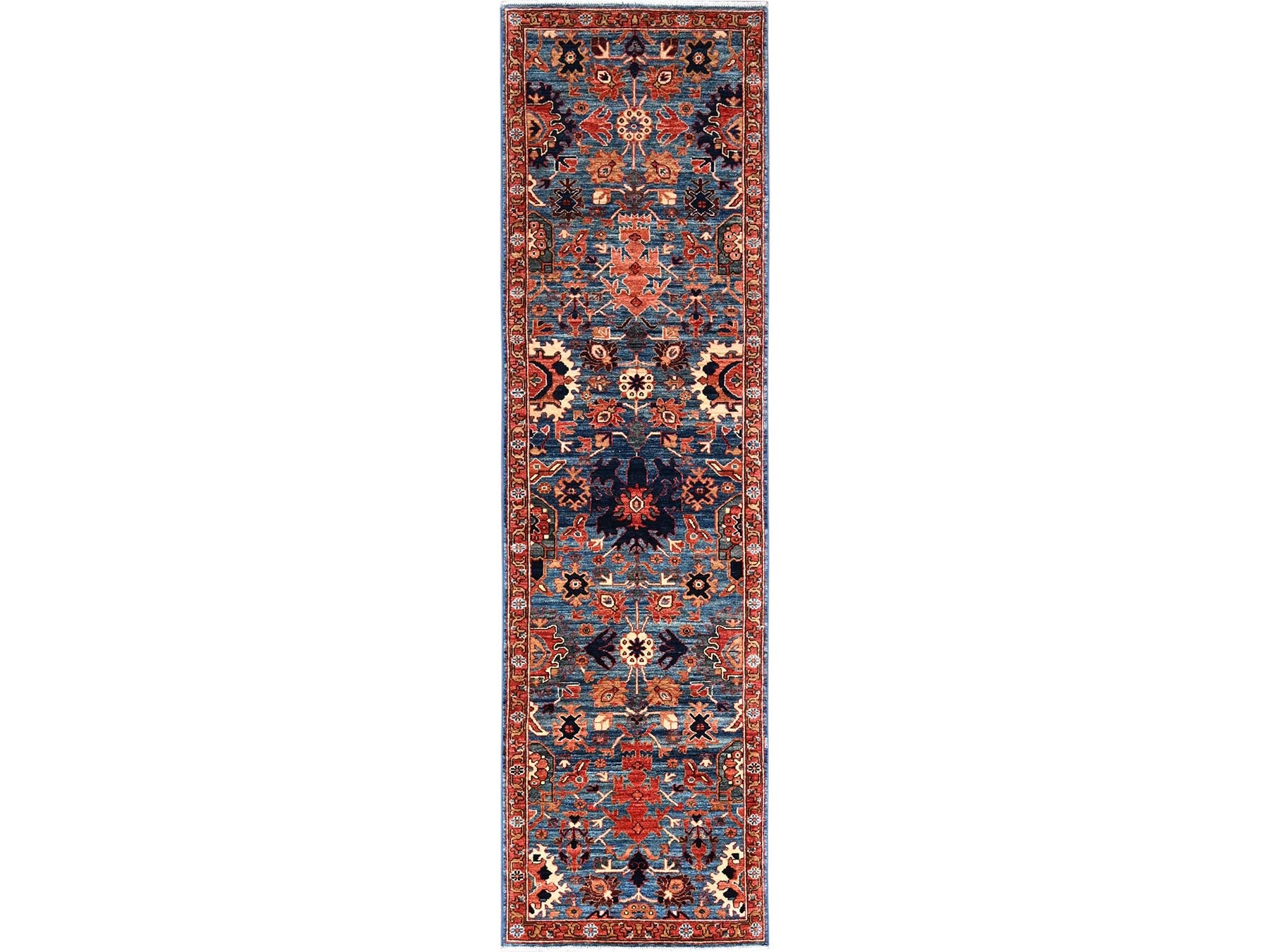 Blue 2'8" x 9'11" Tribal & Geometric Hand knotted Wool Rug - Sku: O01107