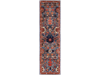Blue 2'8" x 9'11" Tribal & Geometric Hand knotted Wool Rug - Sku: O01107