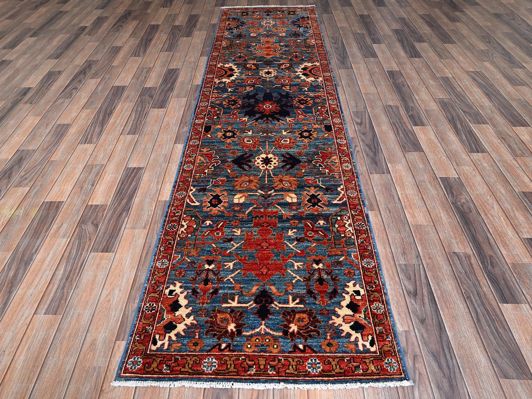 Blue 2'8" x 9'11" Tribal & Geometric Hand knotted Wool Rug - Sku: O01107