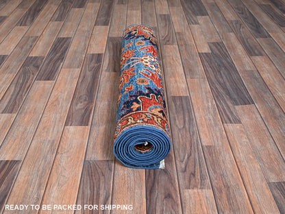 Blue 2'8" x 9'11" Tribal & Geometric Hand knotted Wool Rug - Sku: O01107