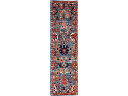 Blue 2'9" x 9'9" Tribal & Geometric Hand knotted Wool Rug - Sku: O01108