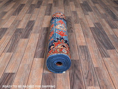 Heriz Tribal & Geometric hand-knotted wool runner in Blue & Red, 2'9" x 9'9" — SKU O01108 (view 5)