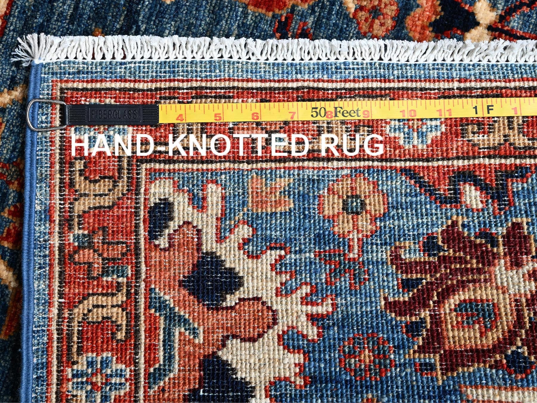 Heriz Tribal & Geometric hand-knotted wool runner in Blue & Red, 2'9" x 9'9" — SKU O01108 (view 7)