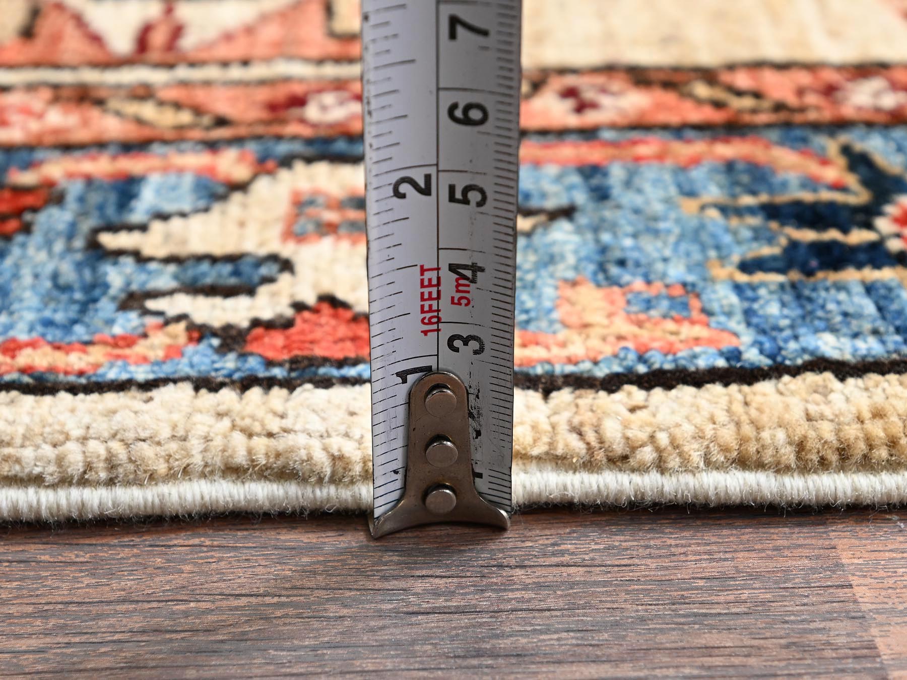 Tribal Tribal & Geometric hand-knotted wool runner in Ivory & Blue, 2'9" x 11'9" — SKU O01109 (view 6)