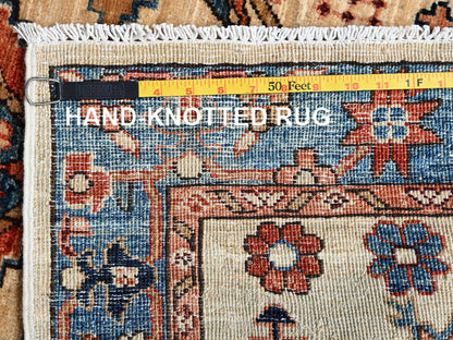 Tribal Tribal & Geometric hand-knotted wool runner in Ivory & Blue, 2'9" x 11'9" — SKU O01109 (view 7)