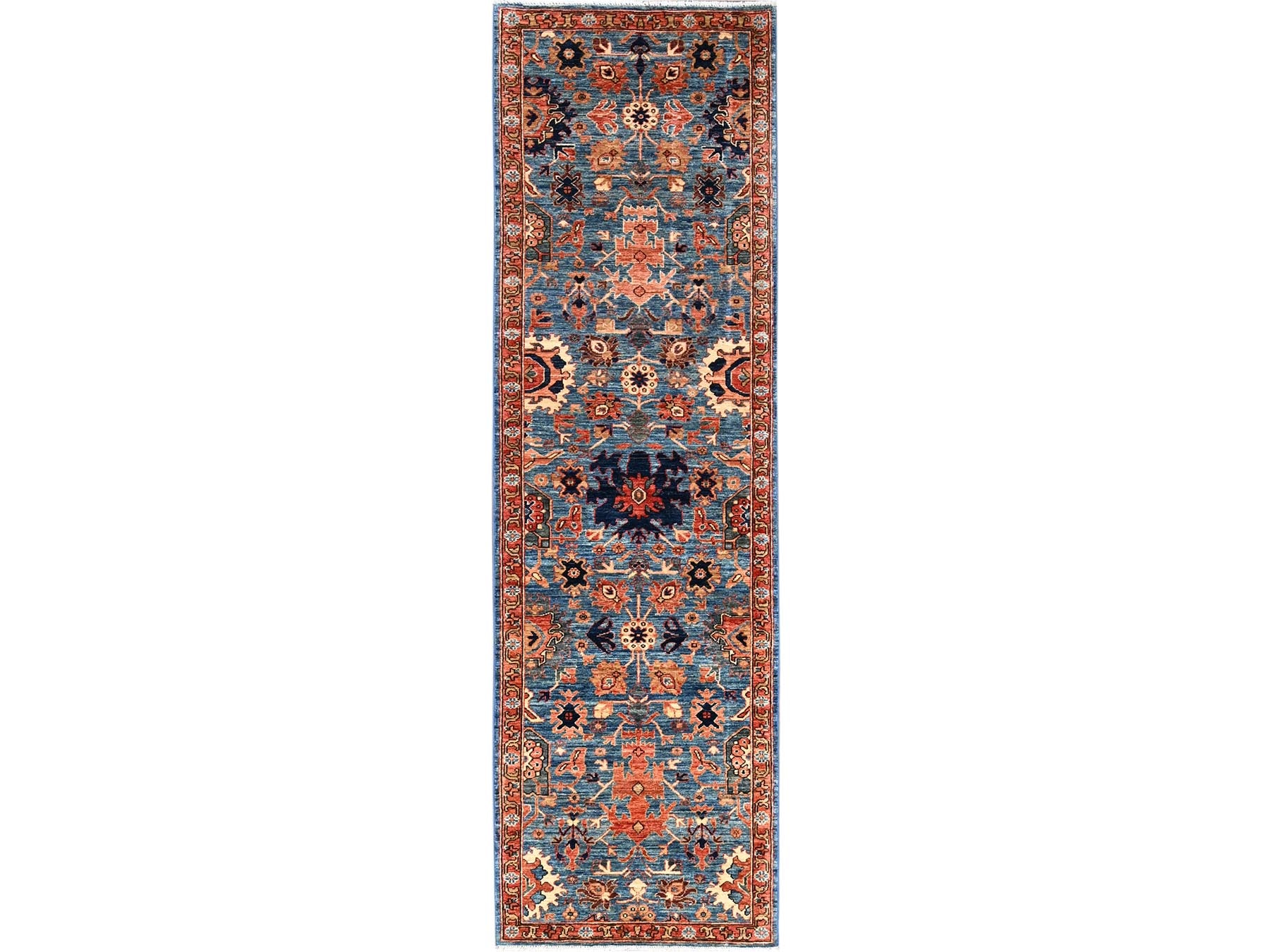 Blue 2'11" x 9'11" Tribal & Geometric Hand knotted Wool Rug - Sku: O01117