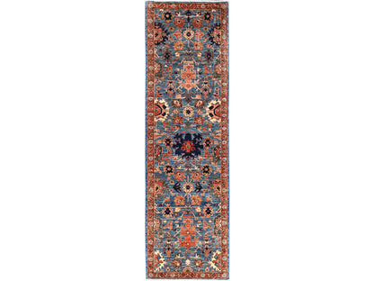 Blue 2'11" x 9'11" Tribal & Geometric Hand knotted Wool Rug - Sku: O01117