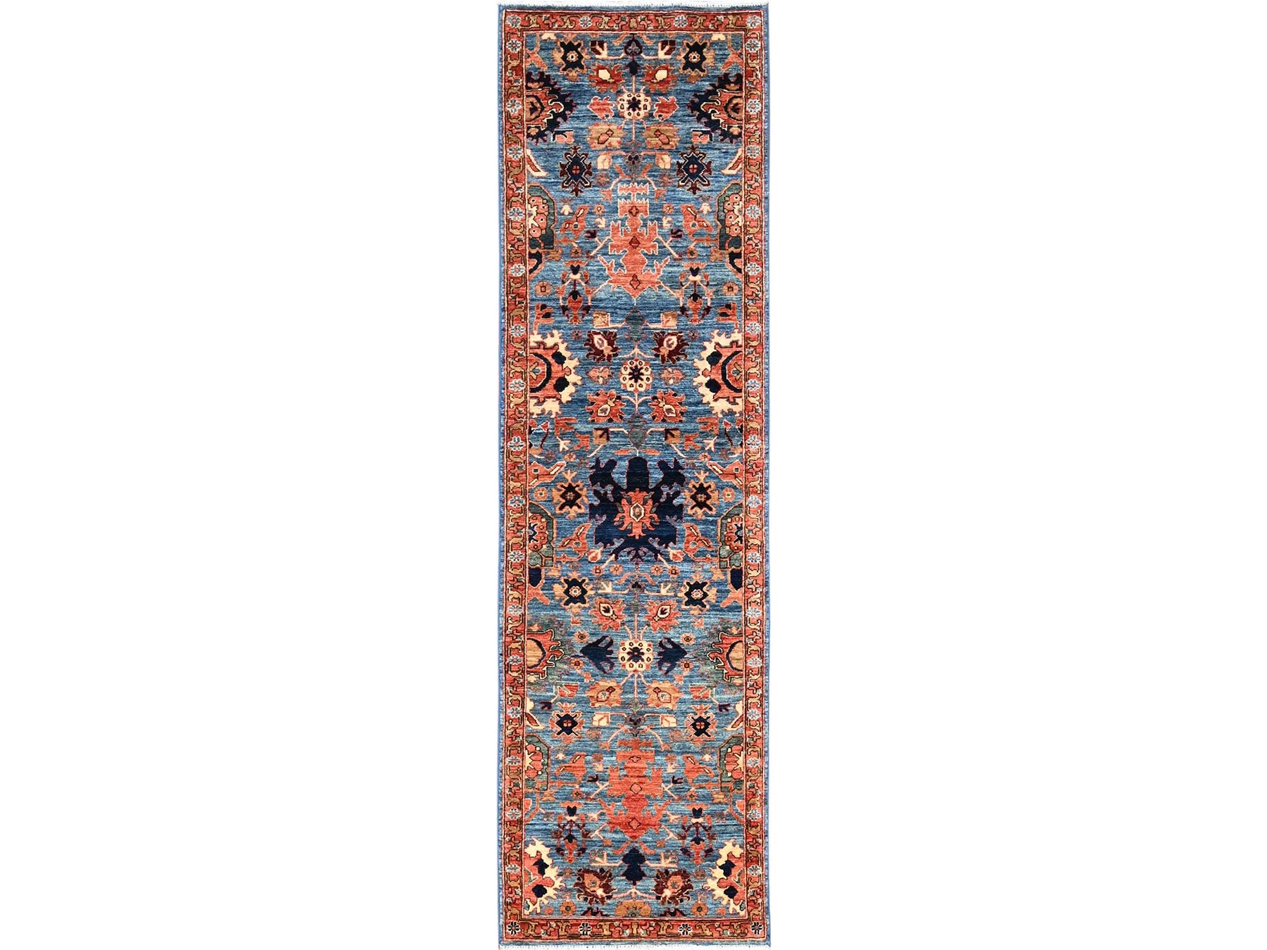 Blue 2'7" x 9'9" Tribal & Geometric Hand knotted Wool Rug - Sku: O01120