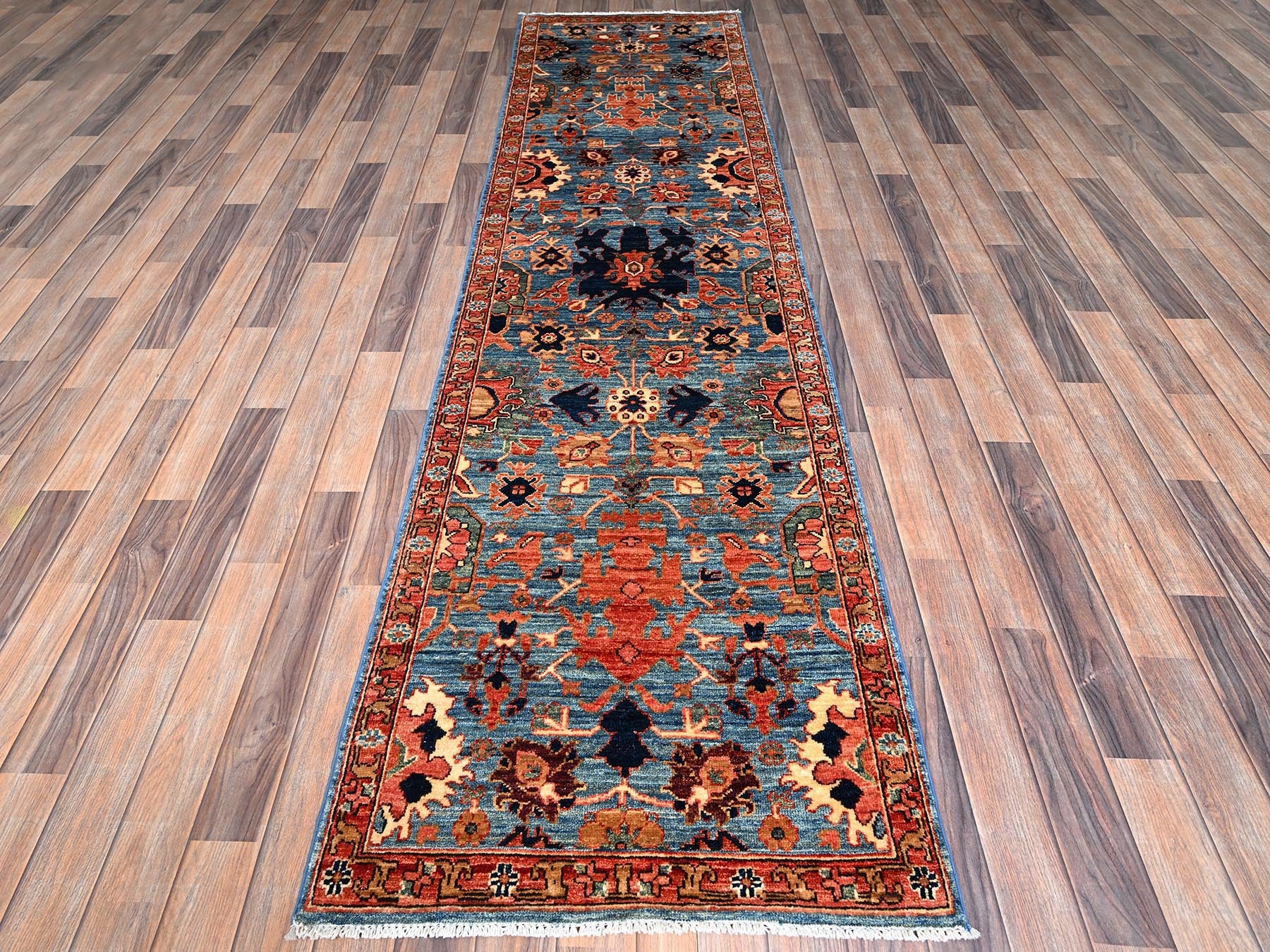 Blue 2'7" x 9'9" Tribal & Geometric Hand knotted Wool Rug - Sku: O01120