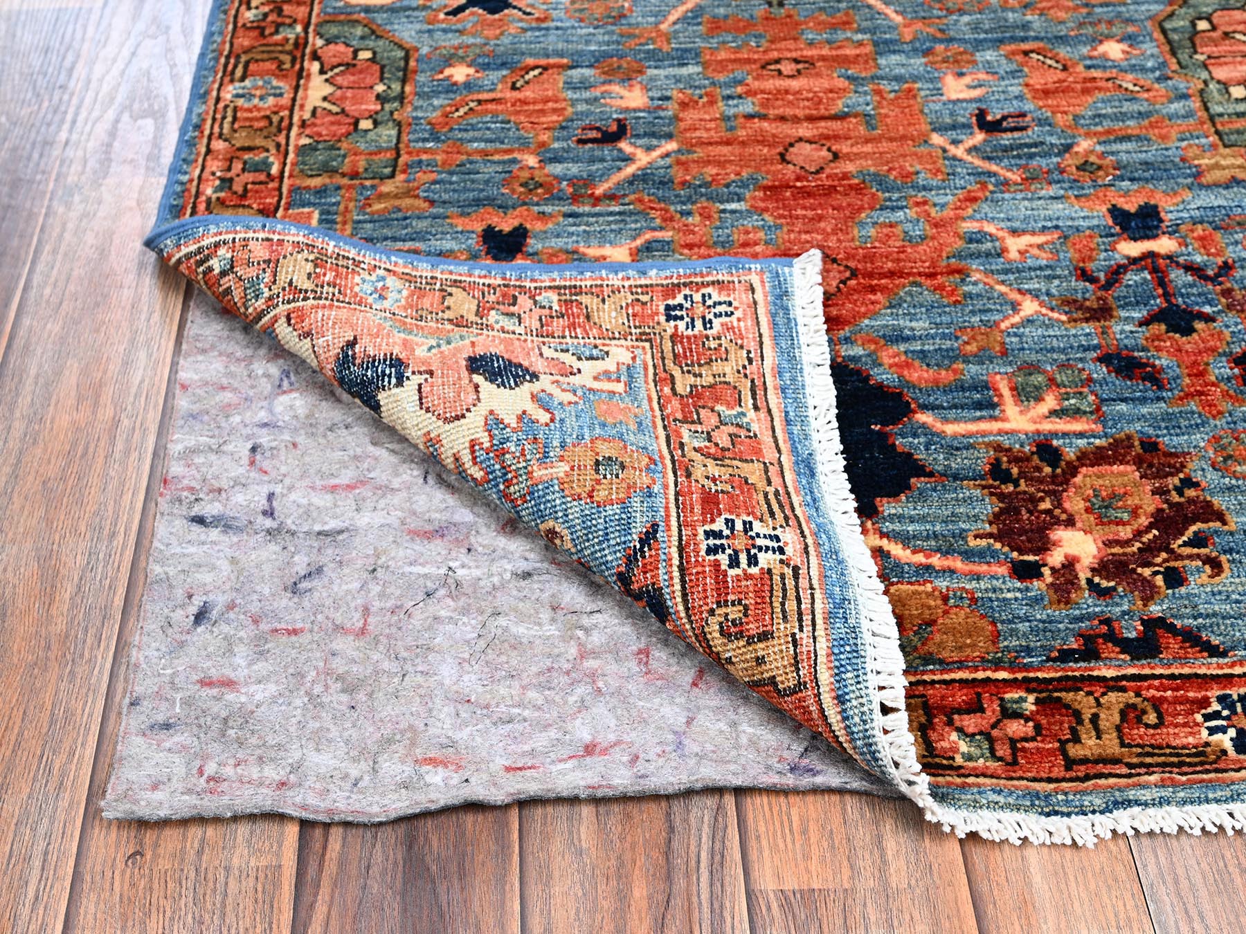 Heriz Tribal & Geometric hand-knotted wool runner in Blue & Red, 2'7" x 9'9" — SKU O01120 (view 3)