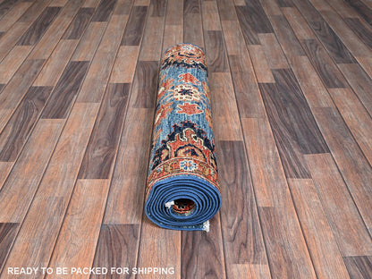 Blue 2'7" x 9'9" Tribal & Geometric Hand knotted Wool Rug - Sku: O01120