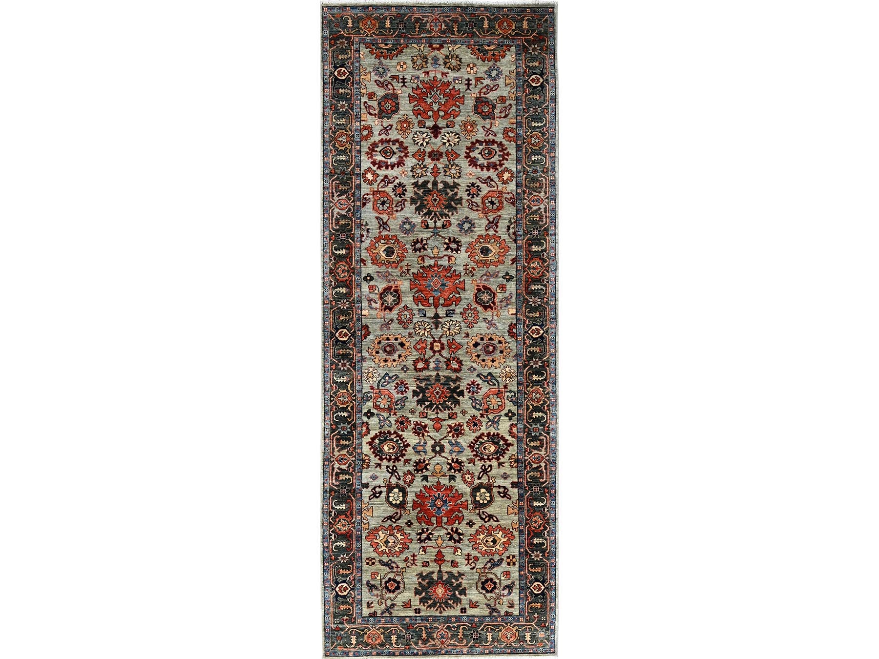 Green 4'2" x 11'9" Tribal & Geometric Hand knotted Wool Rug - Sku: O01130