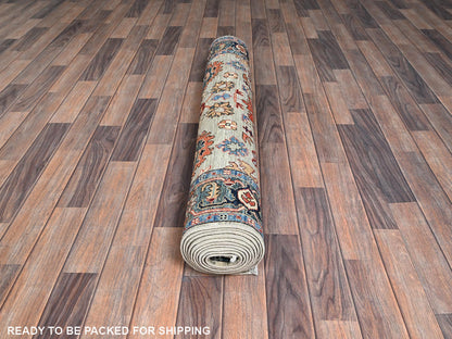 Green 4'2" x 11'9" Tribal & Geometric Hand knotted Wool Rug - Sku: O01130