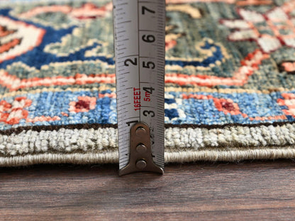 Green 4'2" x 11'9" Tribal & Geometric Hand knotted Wool Rug - Sku: O01130