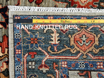 Green 4'2" x 11'9" Tribal & Geometric Hand knotted Wool Rug - Sku: O01130