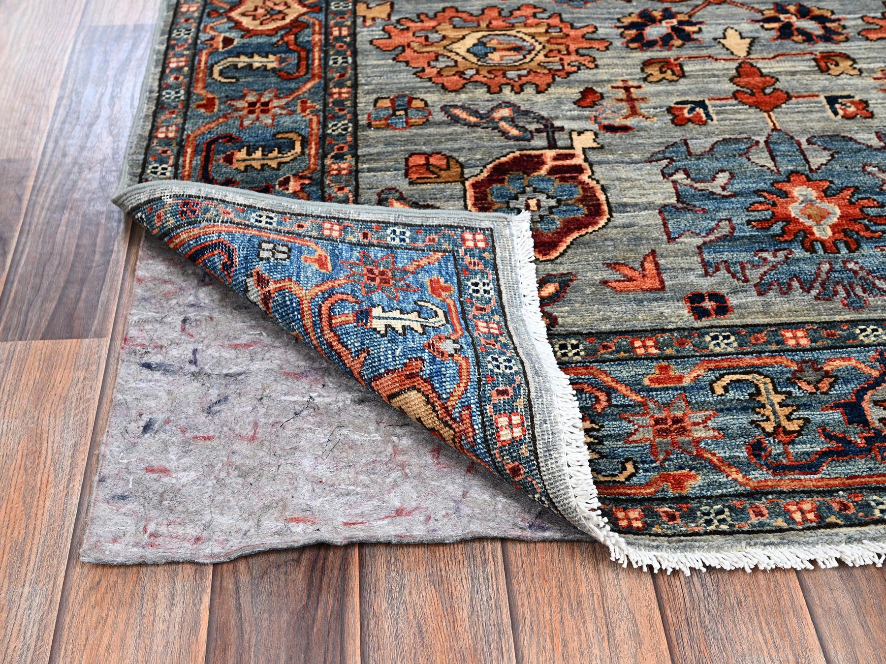Heriz Tribal & Geometric hand-knotted wool runner in Gray & Blue, 4'1" x 11'9" — SKU O01132 (view 3)