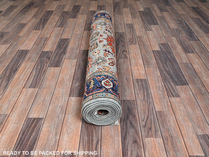 Heriz Tribal & Geometric hand-knotted wool runner in Gray & Blue, 4'1" x 11'9" — SKU O01132 (view 5)