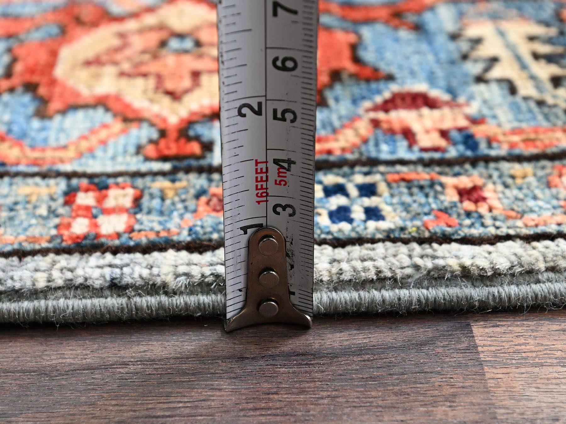 Heriz Tribal & Geometric hand-knotted wool runner in Gray & Blue, 4'1" x 11'9" — SKU O01132 (view 6)