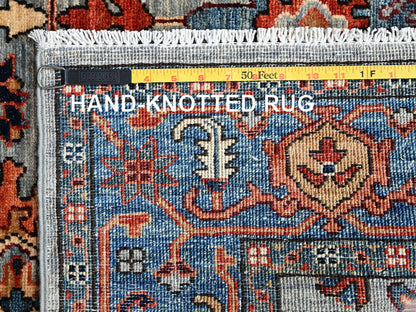 Heriz Tribal & Geometric hand-knotted wool runner in Gray & Blue, 4'1" x 11'9" — SKU O01132 (view 7)