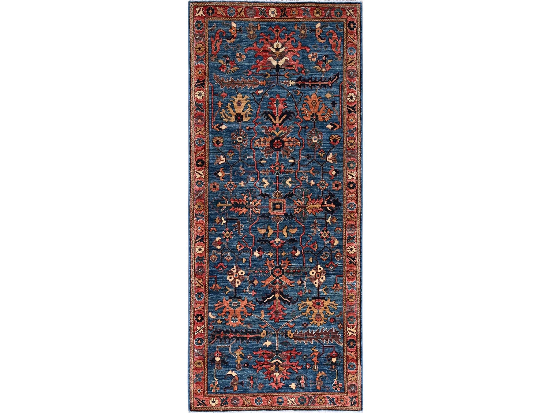 Blue 4'1" x 9'10" Tribal & Geometric Hand knotted Wool Rug - Sku: O01135