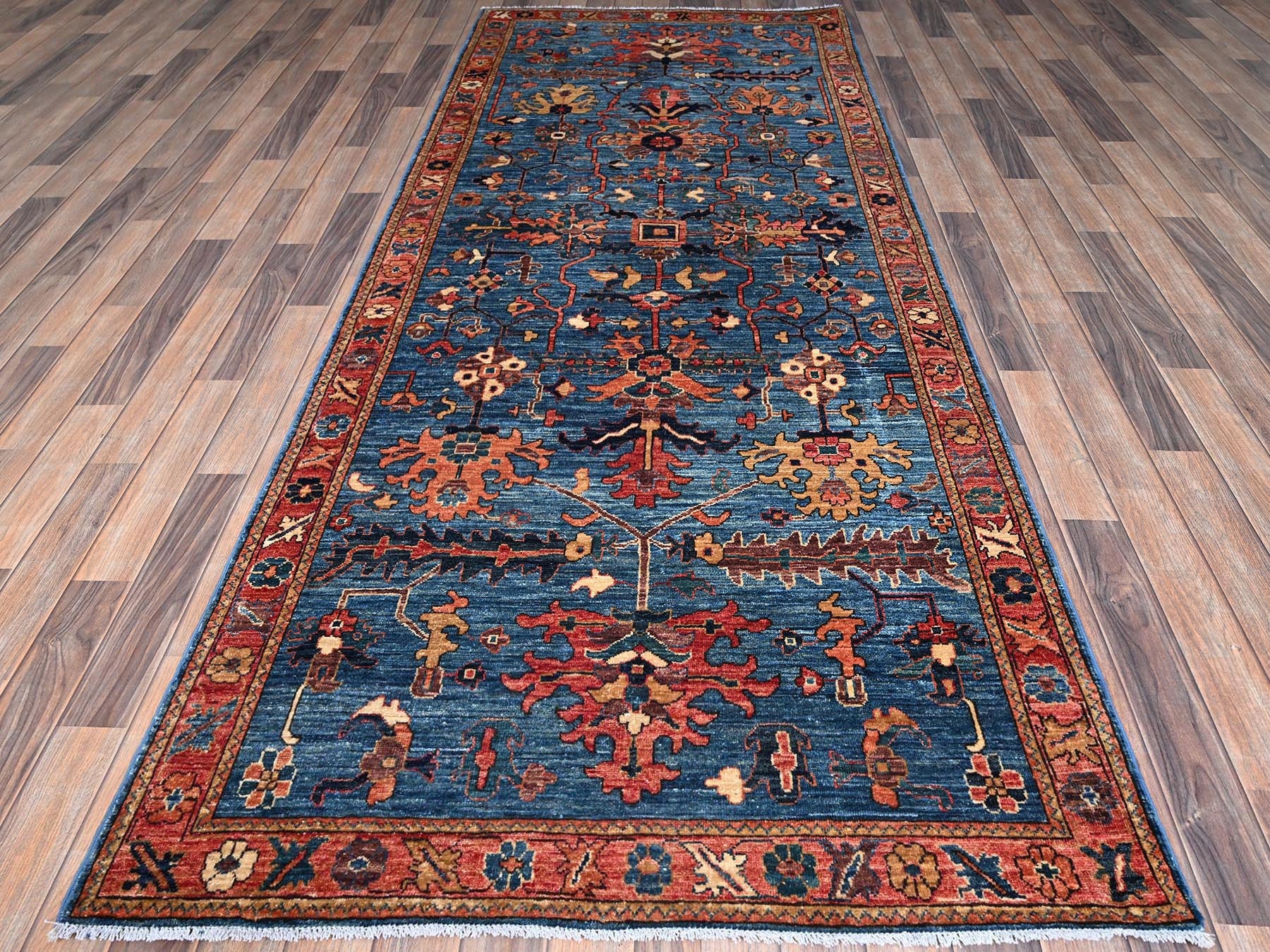 Blue 4'1" x 9'10" Tribal & Geometric Hand knotted Wool Rug - Sku: O01135