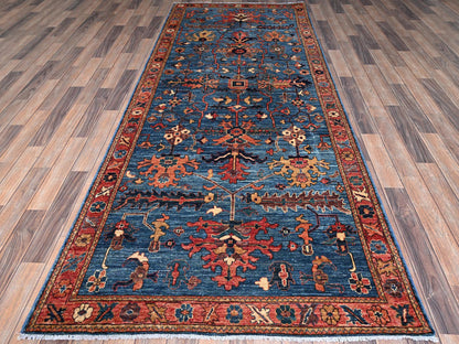 Blue 4'1" x 9'10" Tribal & Geometric Hand knotted Wool Rug - Sku: O01135