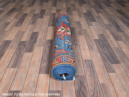 Blue 4'1" x 9'10" Tribal & Geometric Hand knotted Wool Rug - Sku: O01135